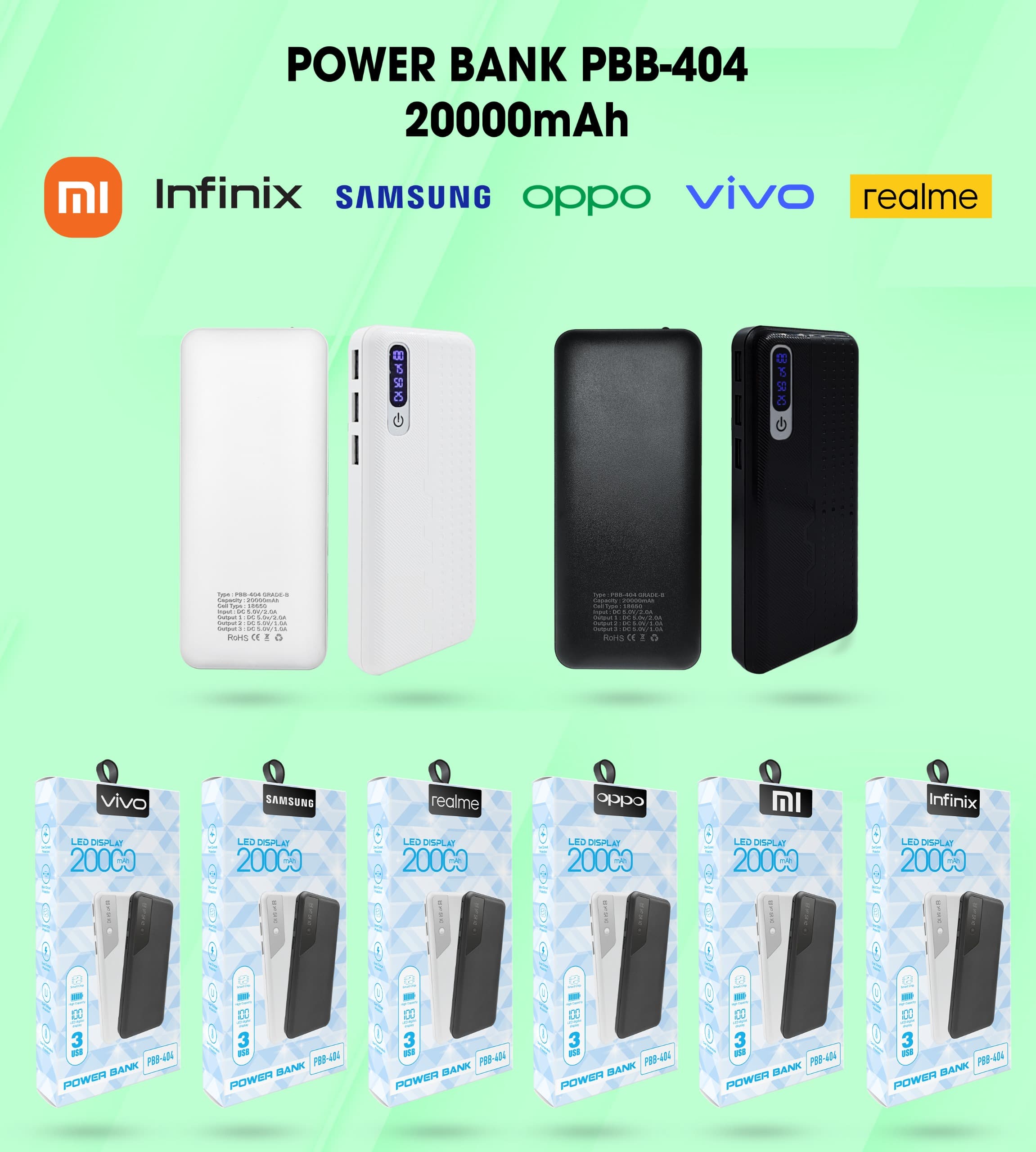 PP IMPORT PB PBB-404 LED GRADE B 20000 MAH BLACK