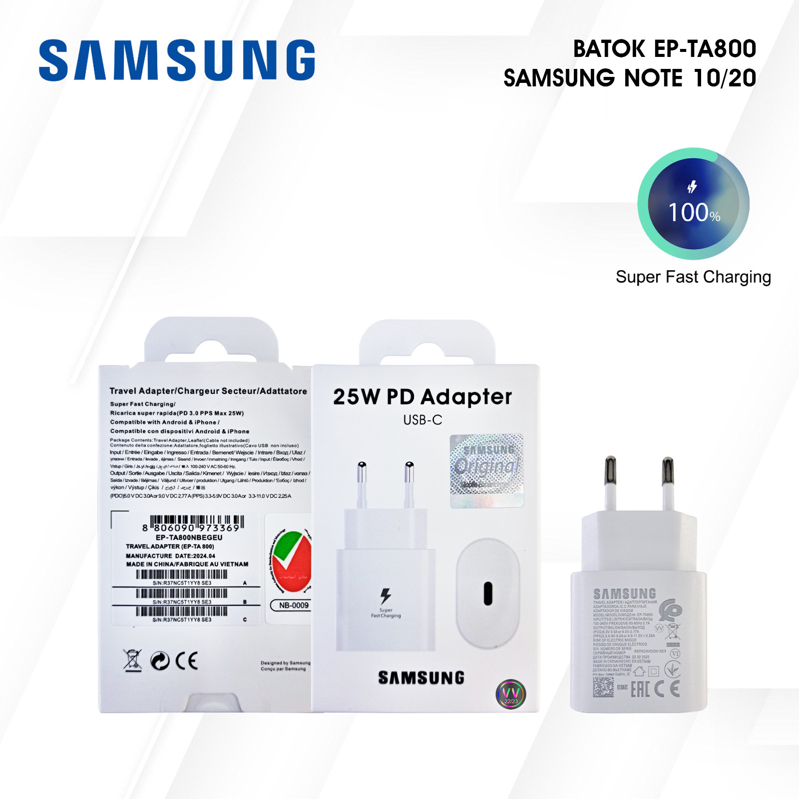 PP IMPORT BATOK VV EP-TA800 SAM NOTE 10 WHITE 25W FC