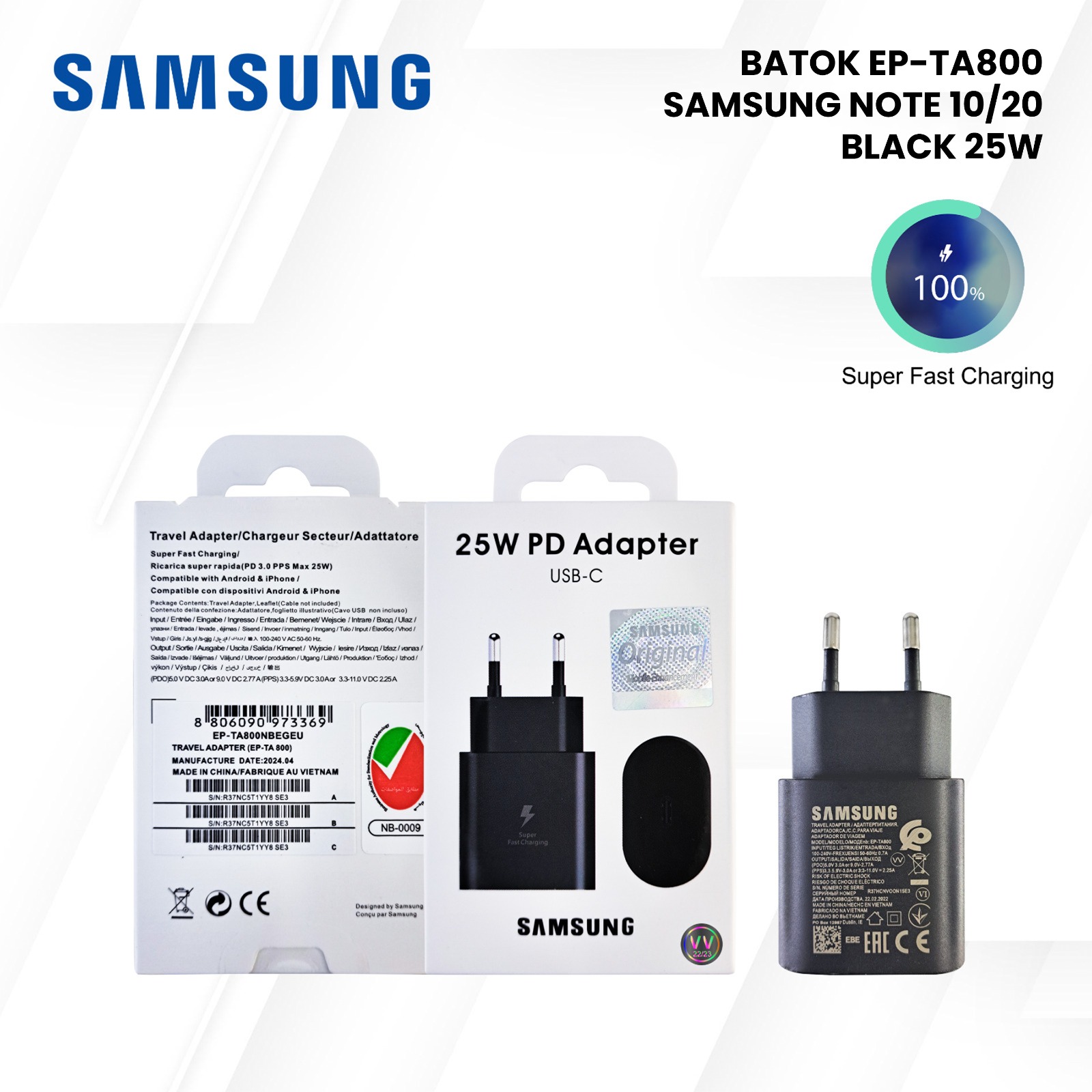 PP IMPORT BATOK VV EP-TA800 SAM NOTE 10 BLACK 25W FC