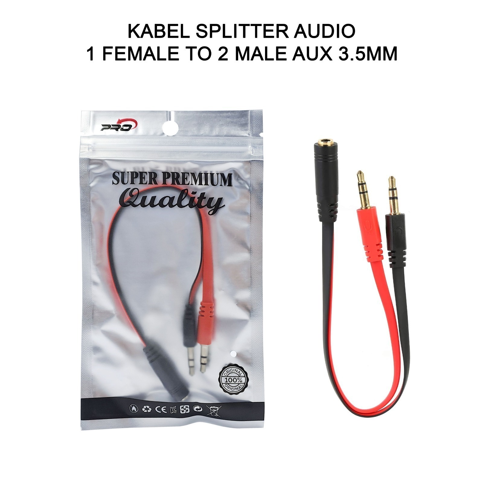 PP PLASTIK IMPORT KABEL SPLITTER AUDIO 1 FEMALE TO 2 MALE AUX 3.5MM